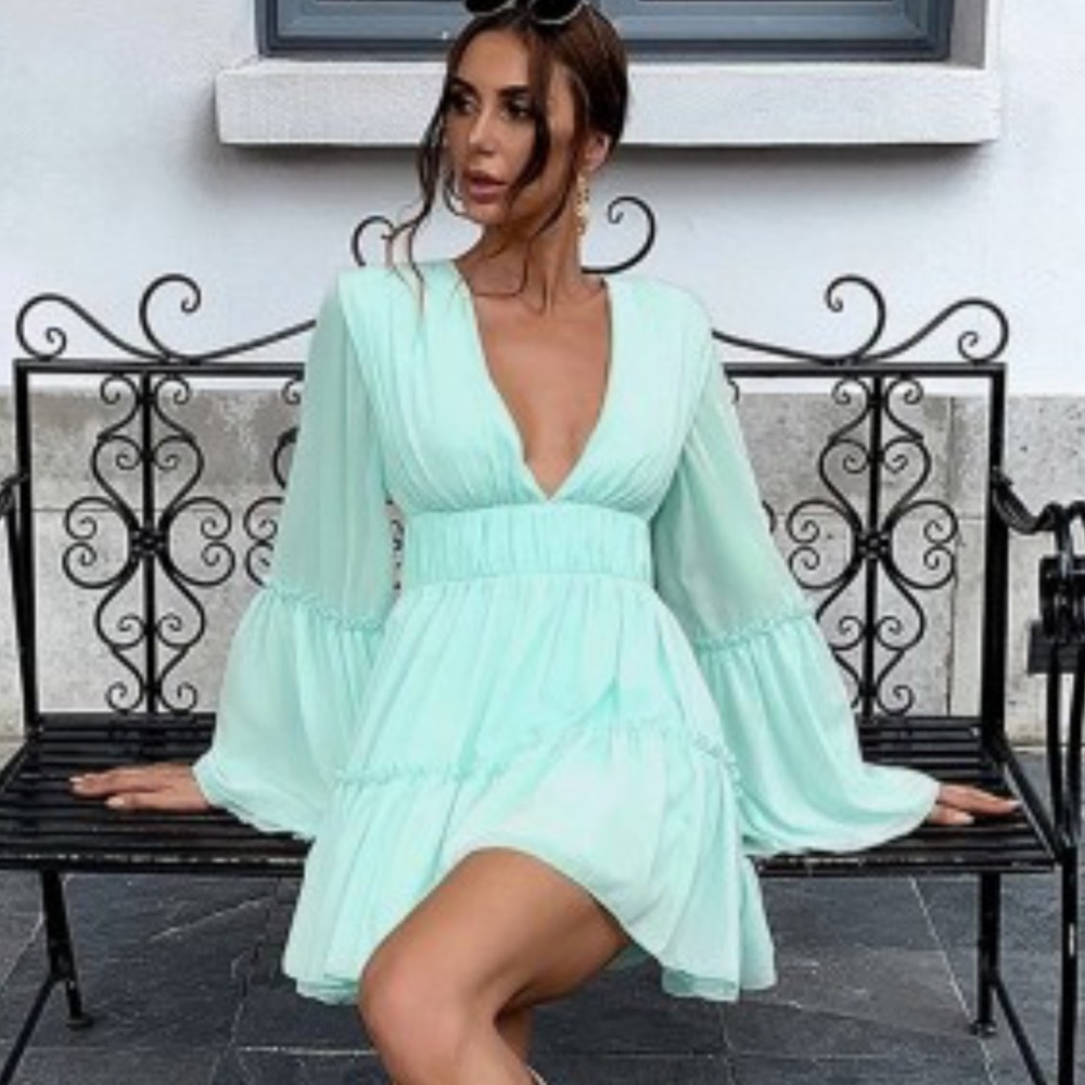 Miss Me Deep V Tiered Ruffle Chiffon Mini Dress